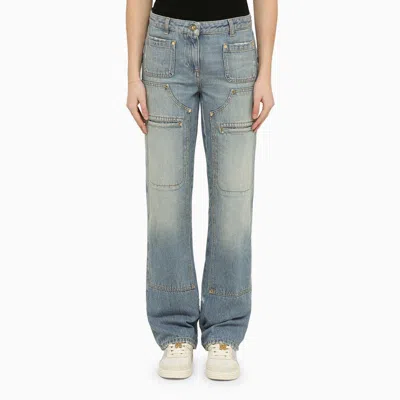 Palm Angels Light Blue Washed Denim Jeans For Women With Multi-pockets