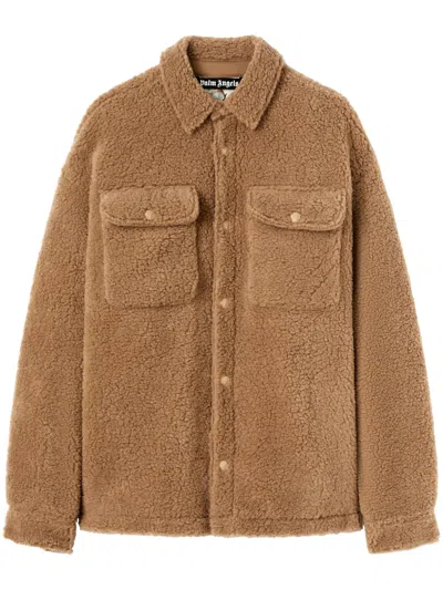 PALM ANGELS LIGHT BROWN BEAR IN MIND SHIRT JACKET