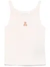 Palm Angels White T-shirt In Cotton With Teddy Sleeveless In Pink