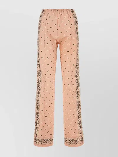 Palm Angels Linen Blend Pant With Printed Paisley Panels In Brown