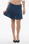 Palm Angels Linen Pleated Miniskirt With Embroidered Logo
