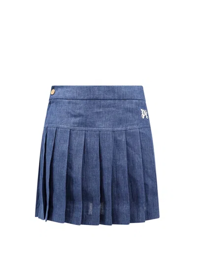 PALM ANGELS LINEN SKIRT WITH EMBROIDERED MONOGRAM