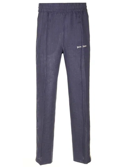 Palm Angels Linen Sports Trousers In Blue