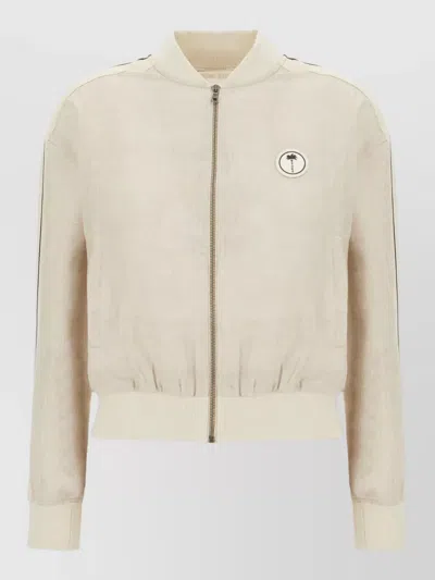 Palm Angels Linen Sweatshirt Long Sleeves Ribbed Cuffs Hem In White