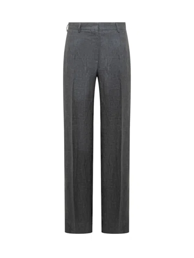 Palm Angels Linen Trousers In Dark Grey Off