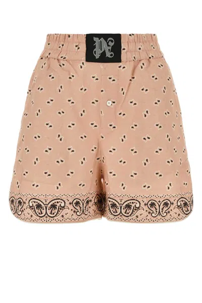Palm Angels Linen-cotton With Eyelet Embroidery Bermuda Shorts In Pink
