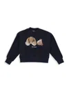 Palm Angels Bear Print Cotton Crewneck Sweatshirt In Navy Blue