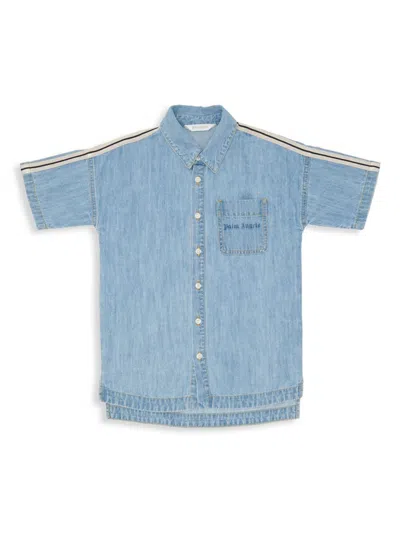 Palm Angels Kids' Little Boy's & Boy's Track Chambray Short-sleeve Shirt In Blue