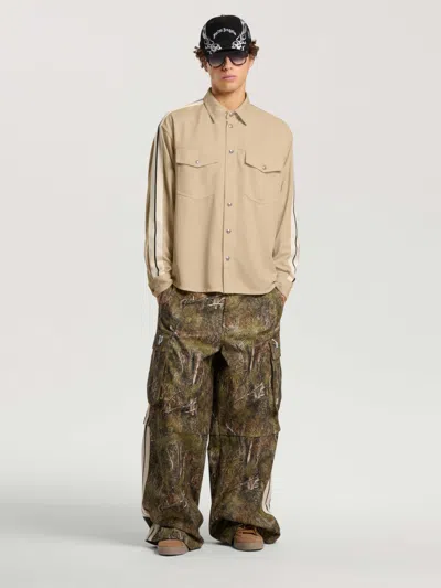 Palm Angels Logo 90' Track Jacket Shirt In Kaki - Black