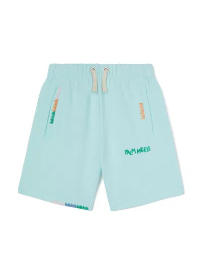 Palm Angels Kids' Embroidered-logo Shorts In 蓝色