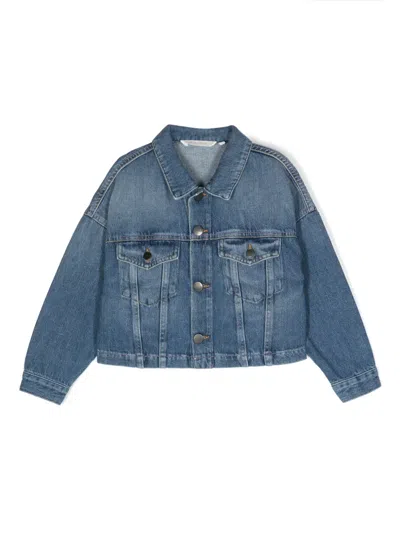 Palm Angels Kids' Logo-appliqué Denim Jacket In Blue