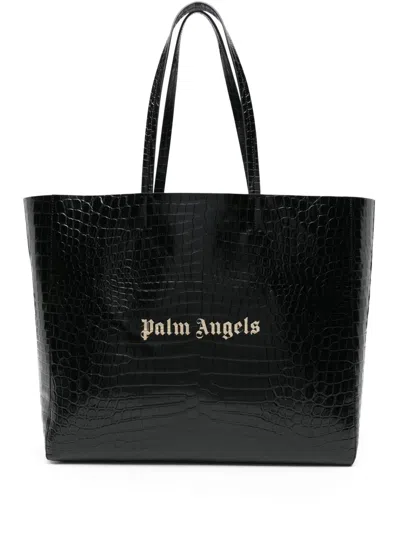 Palm Angels Crocodile-embossed Leather Tote Bag In 1076 Black Gold
