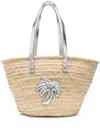 Palm Angels Logo-appliqué Straw Beach Bag In Silver