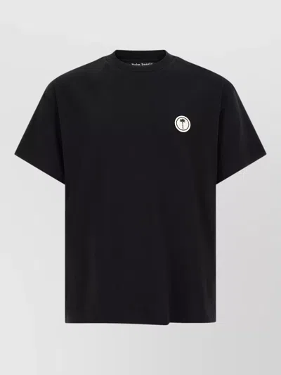 Palm Angels Logo Badge Regular Fit Crew Neck T-shirt In Black