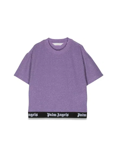 Palm Angels Kids' Logo-underband Lurex T-shirt In Purple