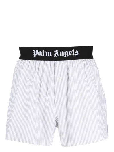 Palm Angels Logo-band Striped Boxer Shorts In Light Grey