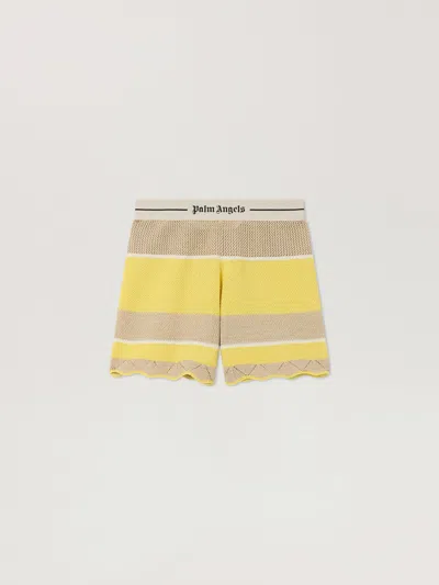 Palm Angels Logo Beach Knit Shorts In Yellow
