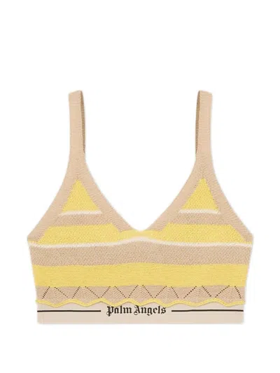 Palm Angels Logo Beach Striped Knit Top In Multi