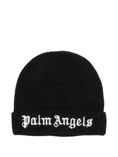 Palm Angels Kids' Logo Beanie In Black