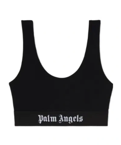 Palm Angels Black Classic Logo Sport Bra In Black White