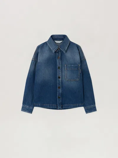 Palm Angels Kids' Logo Brushed O/s Denim In Blue