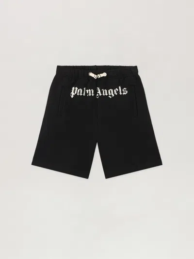 Palm Angels Kids' Logo-print Drawstring Shorts In Black