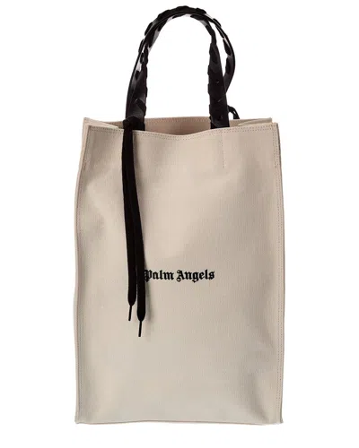 Palm Angels Logo Canvas & Leather Tote In Neutral
