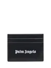 Palm Angels Gothic Leather Logo Cardholder With Tonal Stitching In Black