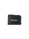 Palm Angels Rectangular Black Leather Card Wallet In Black  
