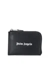 Palm Angels Rectangular Black Leather Card Wallet In Black