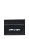 Palm Angels Gothic Leather Logo Cardholder With Tonal Stitching In Black