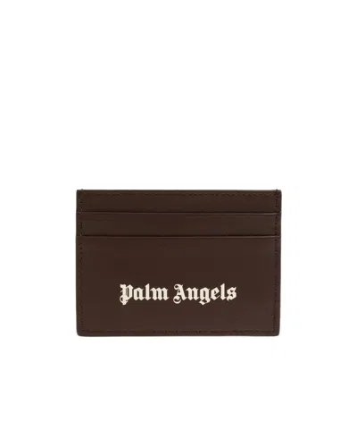 Palm Angels Logo Card Holder In Brown