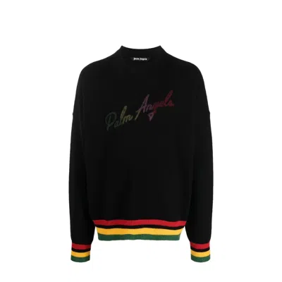 Palm Angels Logo Cashmere Sweater In Black