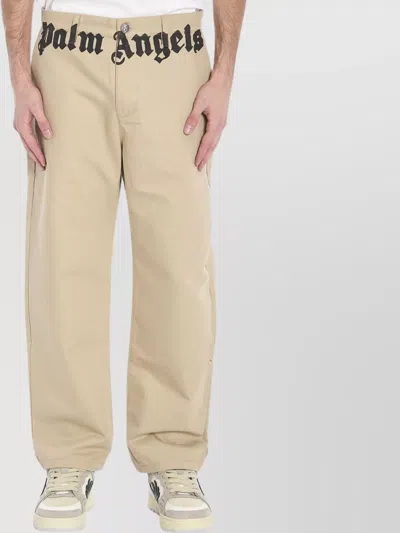 Palm Angels Logo Chino Pants With Slim Fit In Neutral