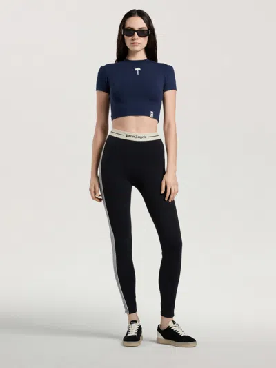 Palm Angels Logo Colour-block Active Leggings In Black