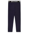 Palm Angels Logo Cotton-blend Leggings In Blue