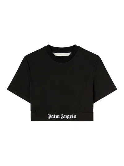 Palm Angels Classic Logo Cropped T-shirt In Black
