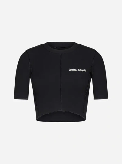 Palm Angels Classic Logo棉质短款t恤 In Black,off White