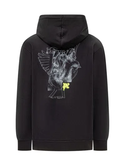 Palm Angels Logo Cotton Hoodie In Black