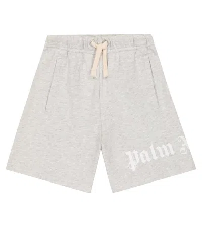 Palm Angels Kids' Logo Cotton Jersey Shorts In Gray