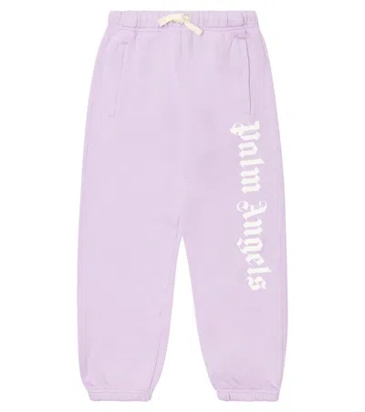 Palm Angels Kids' Logo Cotton Jersey Sweatpants In Lilac White