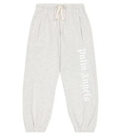 Palm Angels Kids' Logo Cotton Jersey Sweatpants In Melange Grey