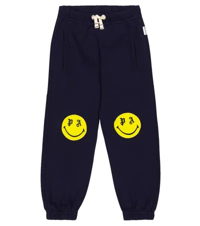 Palm Angels Kids' Logo Cotton Jersey Sweatpants In Navy Blue Lemon