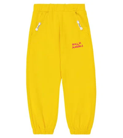 Palm Angels Kids' Logo Cotton Jersey Sweatpants In Yellow