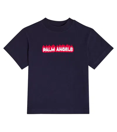 Palm Angels Kids' Logo Cotton Jersey T-shirt In Blue