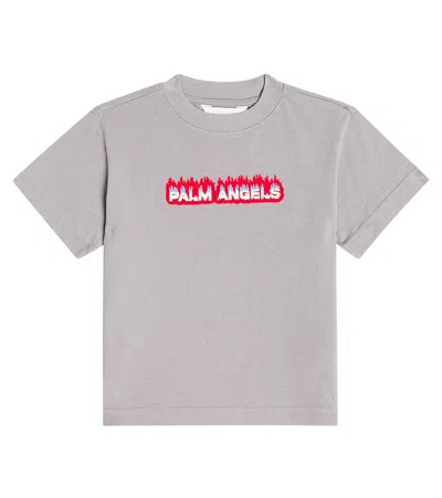 Palm Angels Kids' Logo Cotton Jersey T-shirt In Grey