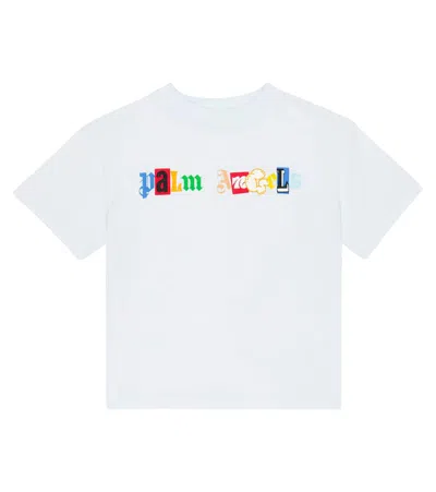 Palm Angels Kids' Logo Cotton Jersey T-shirt In Light Blue Multicol