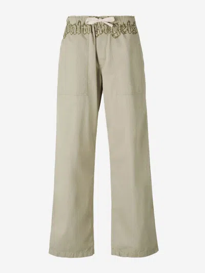Palm Angels Relaxed Cotton Waist Pants With Embroidered Detail In Green