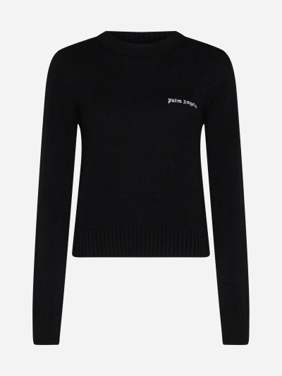 Palm Angels Logo Cotton Sweater In Black
