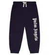Palm Angels Logo Cotton Sweatpants In Navy Blue White